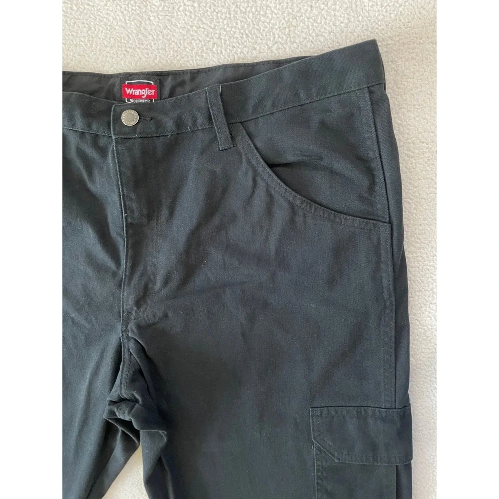 Wrangler Mens 38x30 Workwear Cargo Pants Black Cotton Blend Utility Service